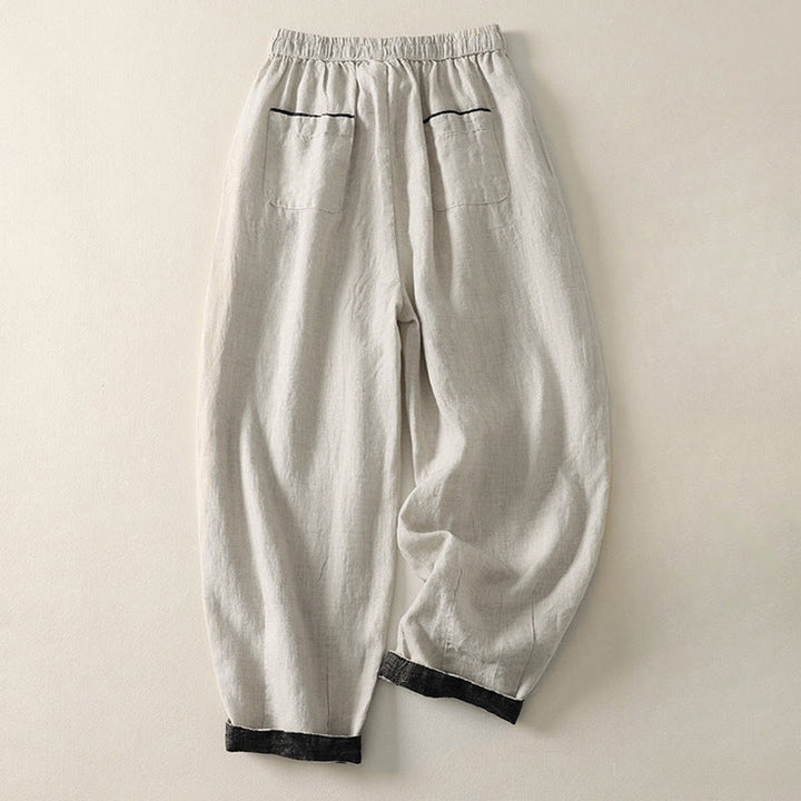 Pantalon harem d'été décontracté pour femme, couleur unie, à cordon de serrage et poches, motif Buddha Stones - image 1