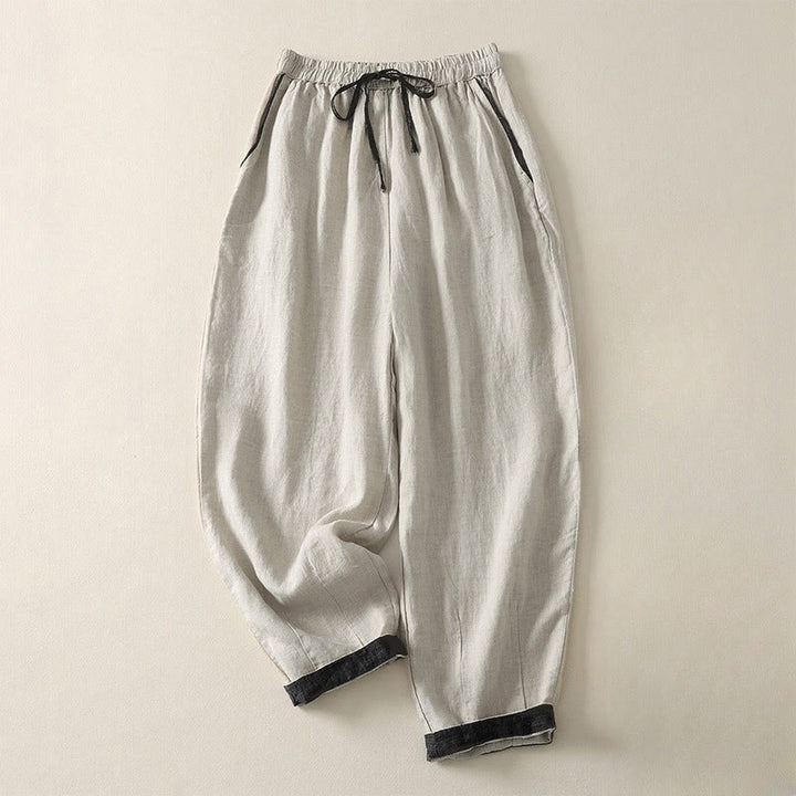 Pantalon harem d'été décontracté pour femme, couleur unie, à cordon de serrage et poches, motif Buddha Stones - Lin - US8-10，UK/AU12-14，EU40-42 (2XL) - image 0