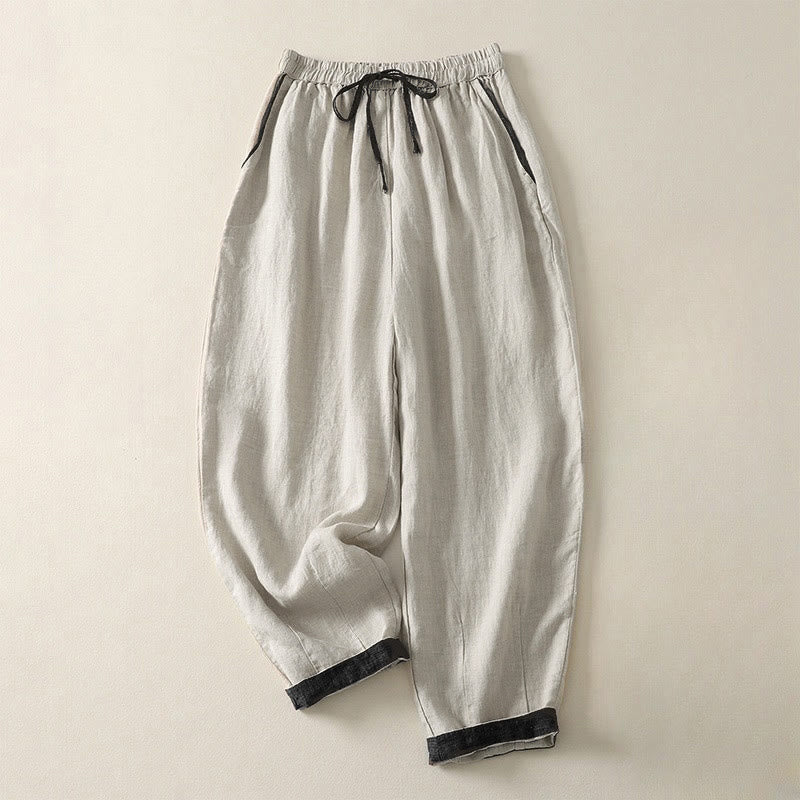 Pantalon harem d'été décontracté pour femme, couleur unie, à cordon de serrage et poches, motif Buddha Stones - Lin - US8-10，UK/AU12-14，EU40-42 (2XL) - image 0