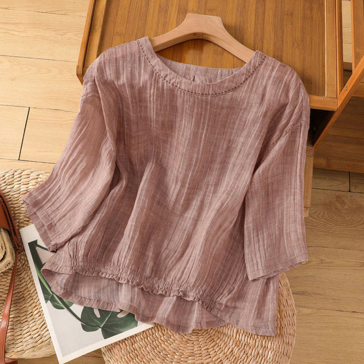 T-shirt d'été décontracté à col rond et manches trois-quarts pour femme , Buddha Stones - Rouge violet pâle - US12，UK/AU16，EU44 (2XL) - image 24