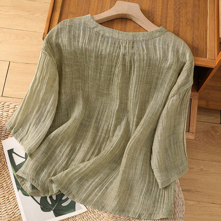 T-shirt d'été décontracté à col rond et manches trois-quarts pour femme , Buddha Stones - image 1