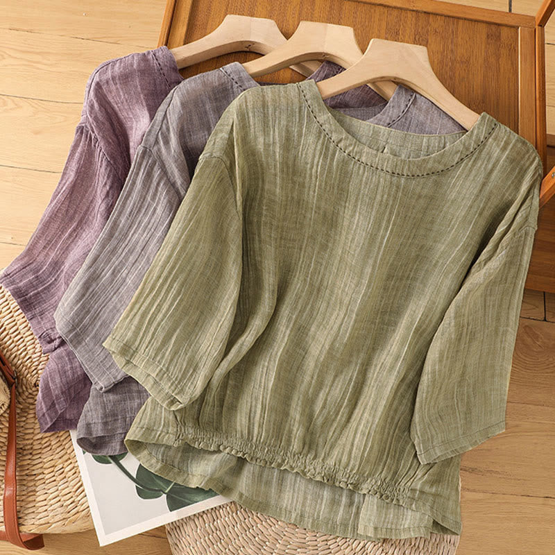 T-shirt d'été décontracté à col rond et manches trois-quarts pour femme , Buddha Stones - image 29