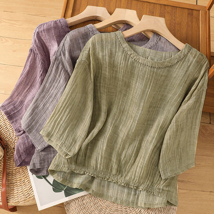 T-shirt d'été décontracté à col rond et manches trois-quarts pour femme , Buddha Stones - image 29