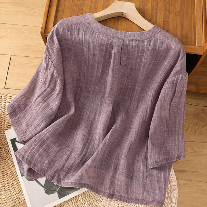 T-shirt d'été décontracté à col rond et manches trois-quarts pour femme , Buddha Stones - image 9