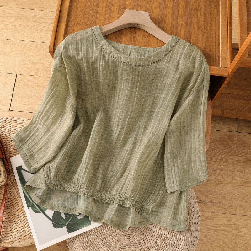 T-shirt d'été décontracté à col rond et manches trois-quarts pour femme , Buddha Stones - Kaki foncé - US12，UK/AU16，EU44 (2XL) - image 0