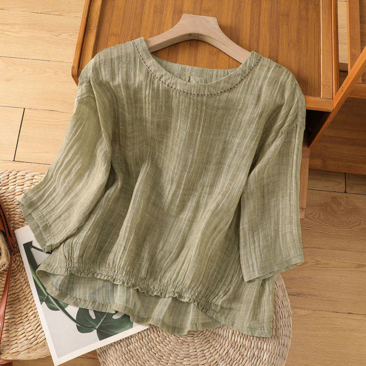 T-shirt d'été décontracté à col rond et manches trois-quarts pour femme , Buddha Stones - Kaki foncé - US12，UK/AU16，EU44 (2XL) - image 0