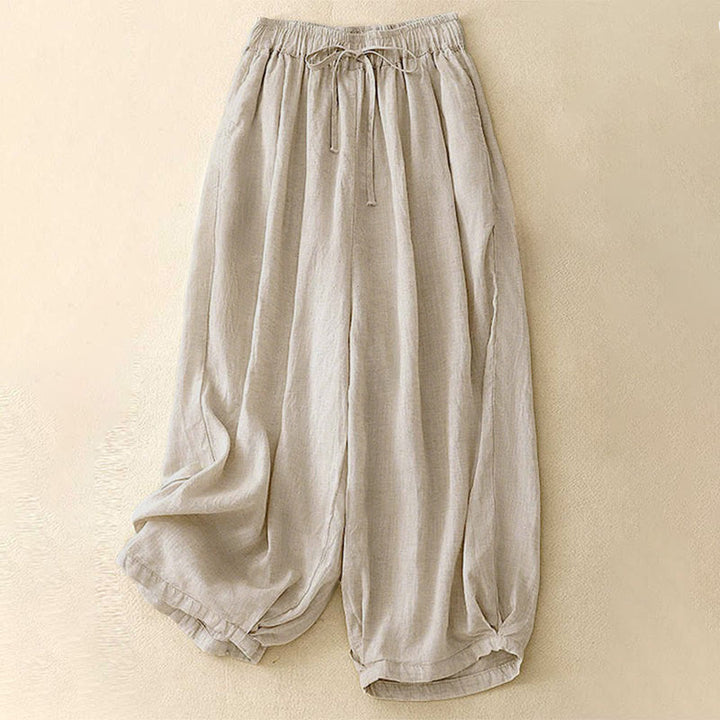 Pantalon Capri court harem à taille élastique et poches pour femme, motif Buddha Stones - Beige - US8-10，UK/AU12-14，EU40-42 (2XL) - image 0