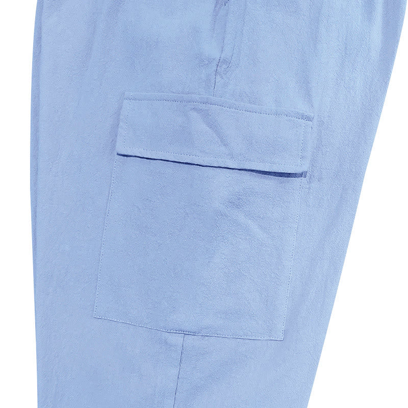 Pantalon cargo en lin uni avec cordon de serrage et poches pour homme Motif Buddha Stones - image 13