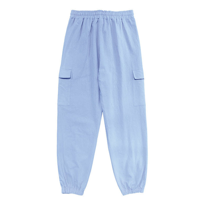 Pantalon cargo en lin uni avec cordon de serrage et poches pour homme Motif Buddha Stones - image 11