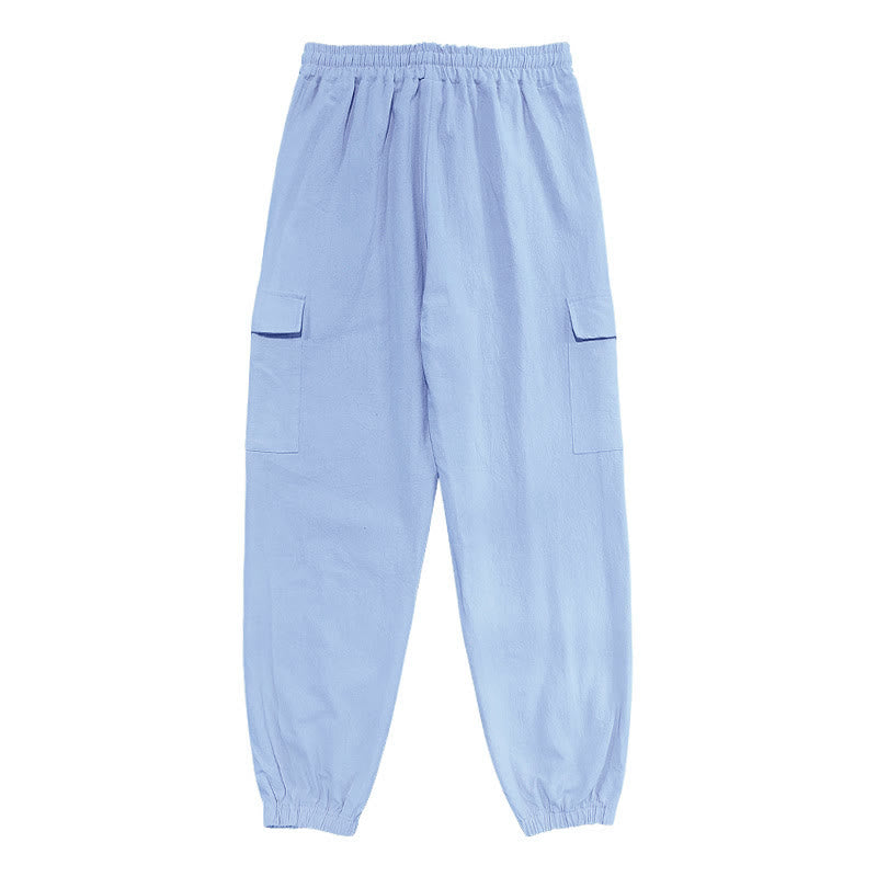 Pantalon cargo en lin uni avec cordon de serrage et poches pour homme Motif Buddha Stones - image 11