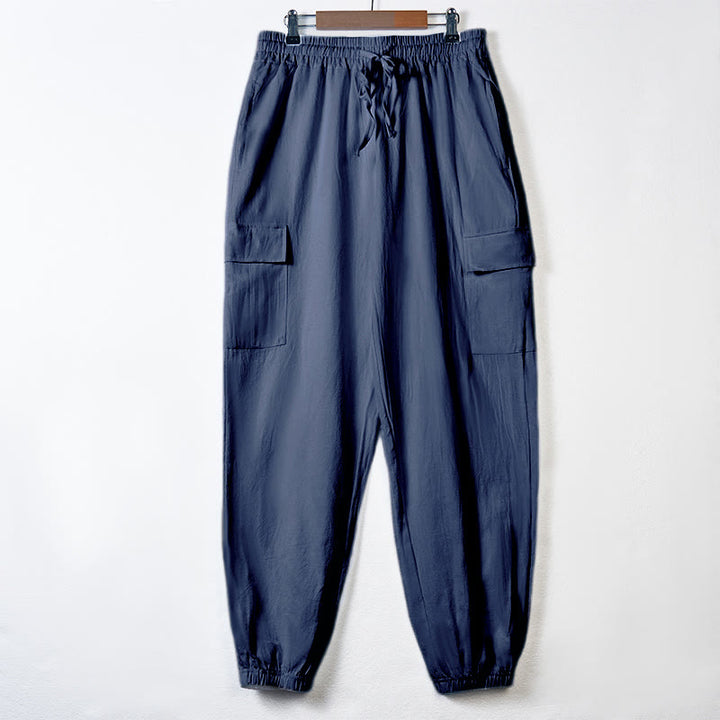 Pantalon cargo en lin uni avec cordon de serrage et poches pour homme Motif Buddha Stones - SteelBlue - US/UK/AU46，EU56 (3XL) - image 28