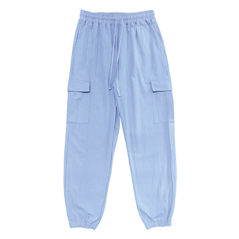 Pantalon cargo en lin uni avec cordon de serrage et poches pour homme Motif Buddha Stones - image 10
