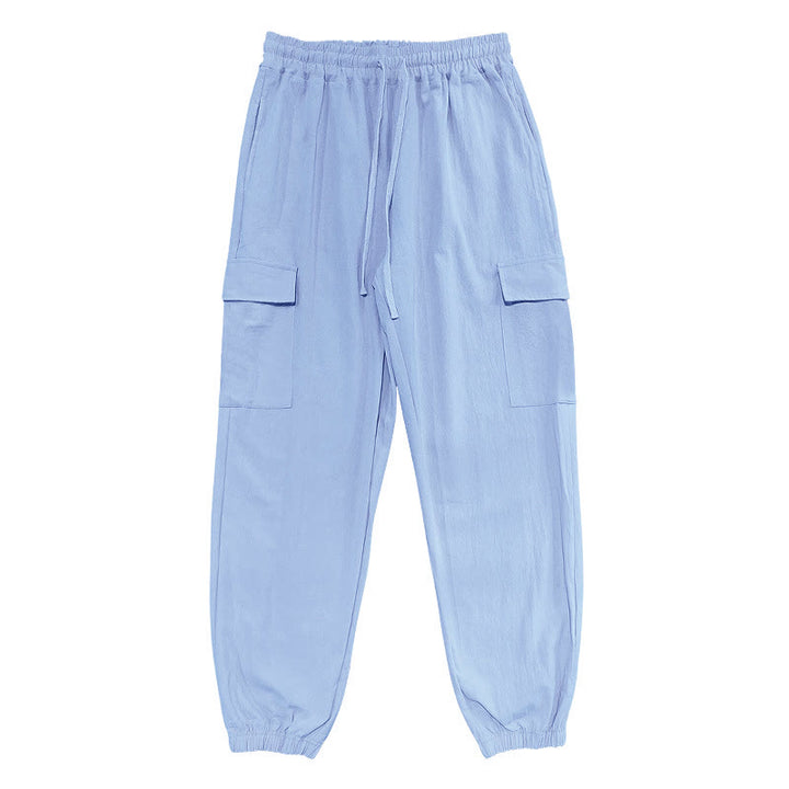 Pantalon cargo en lin uni avec cordon de serrage et poches pour homme Motif Buddha Stones - image 10
