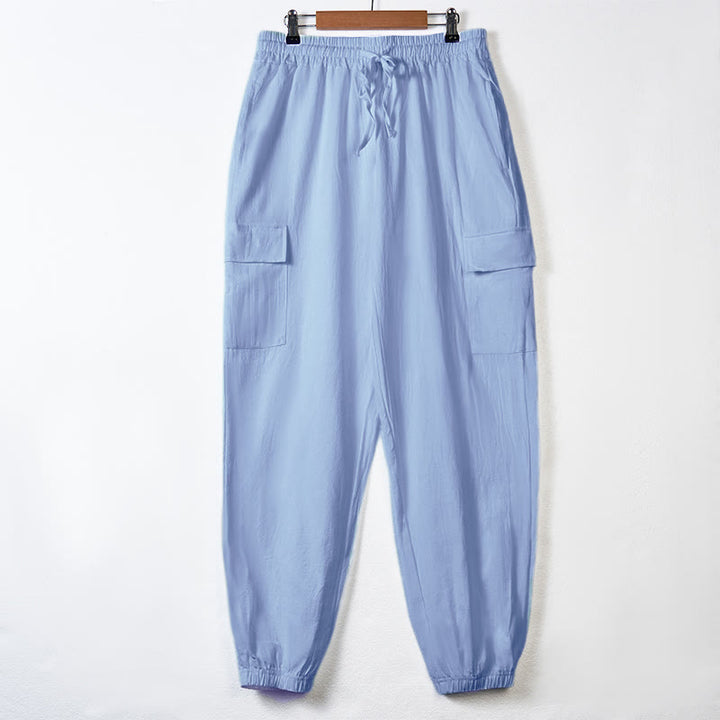 Pantalon cargo en lin uni avec cordon de serrage et poches pour homme Motif Buddha Stones - Bleu ciel clair - US/UK/AU46，EU56 (3XL) - image 9