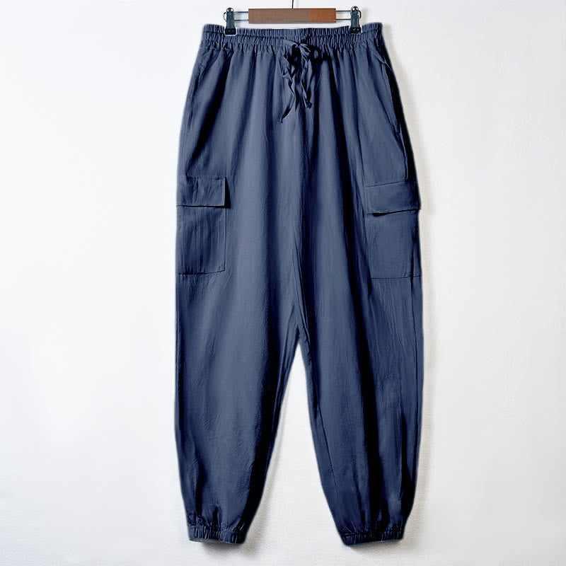 Pantalon cargo en lin uni avec cordon de serrage et poches pour homme Motif Buddha Stones - SteelBlue - US/UK/AU46，EU56 (3XL) - image 28