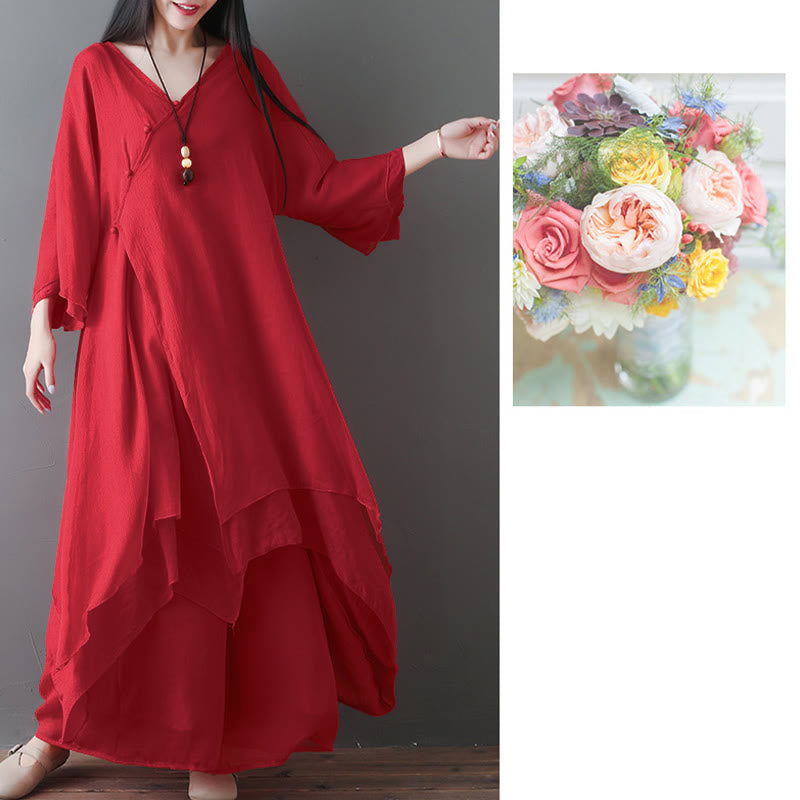 Robe tunique midi à col en V, pantalon large, Buddha Stones , vêtements de méditation, de zen et de danse - image 13