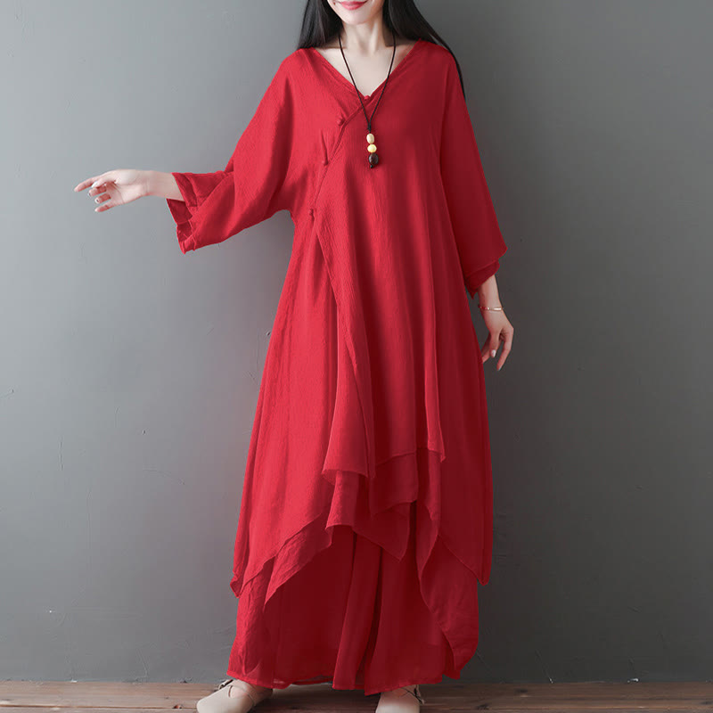Robe tunique midi à col en V, pantalon large, Buddha Stones , vêtements de méditation, de zen et de danse - image 8