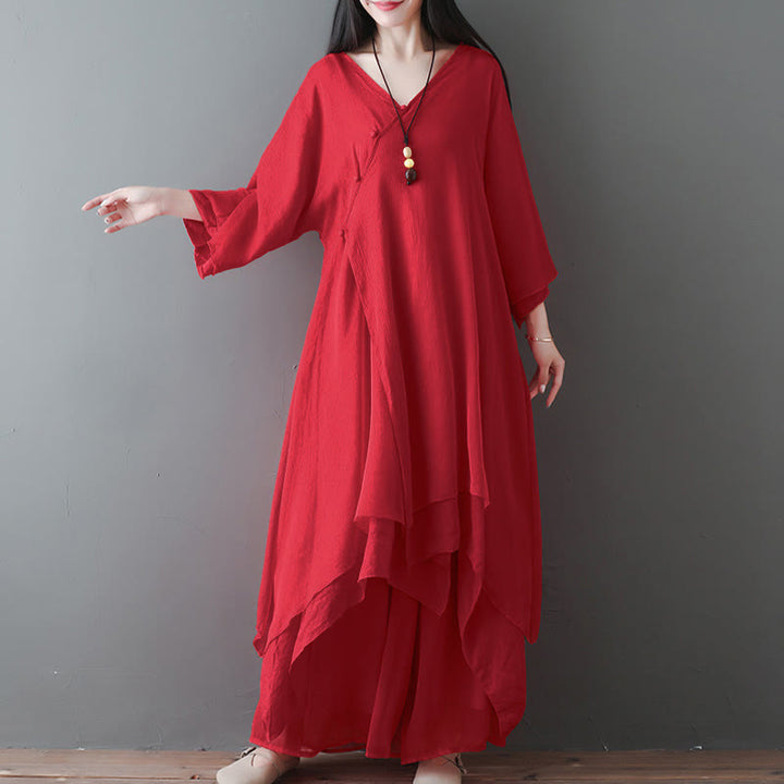Robe tunique midi à col en V, pantalon large, Buddha Stones , vêtements de méditation, de zen et de danse - image 8