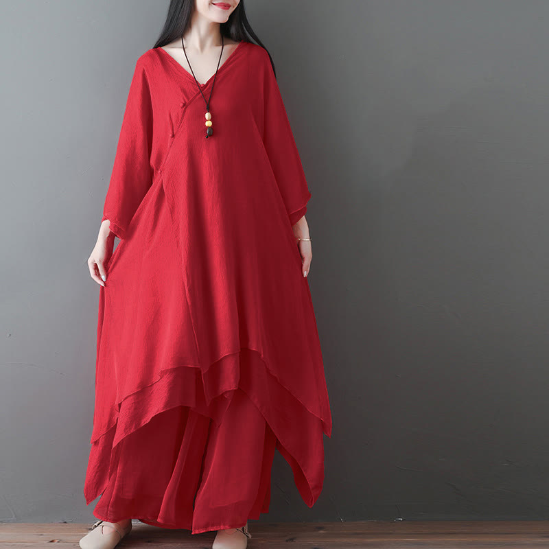 Robe tunique midi à col en V, pantalon large, Buddha Stones , vêtements de méditation, de zen et de danse - image 11