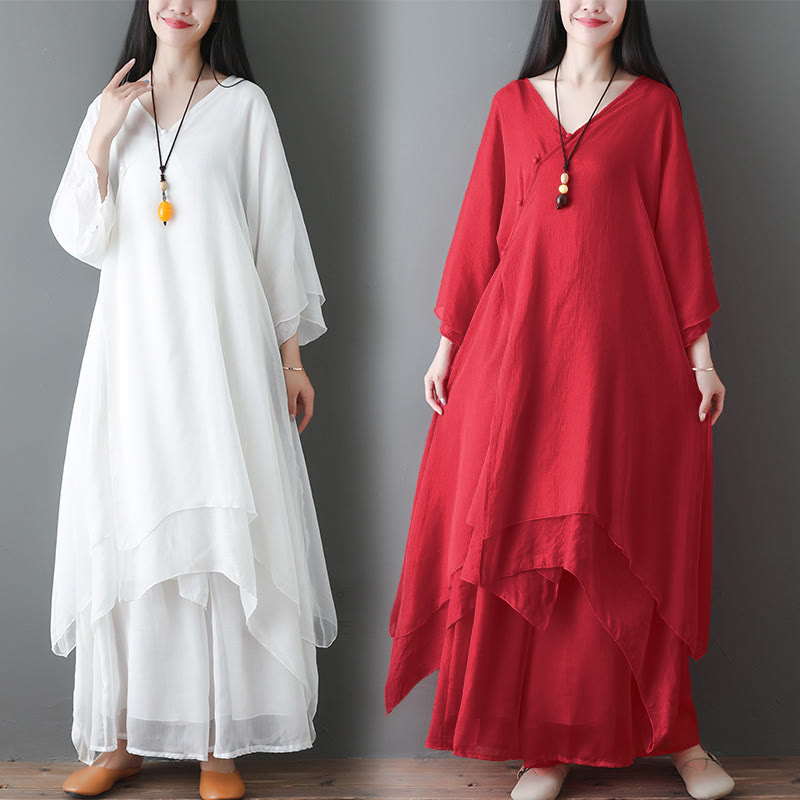 Robe tunique midi à col en V, pantalon large, Buddha Stones , vêtements de méditation, de zen et de danse - image 20