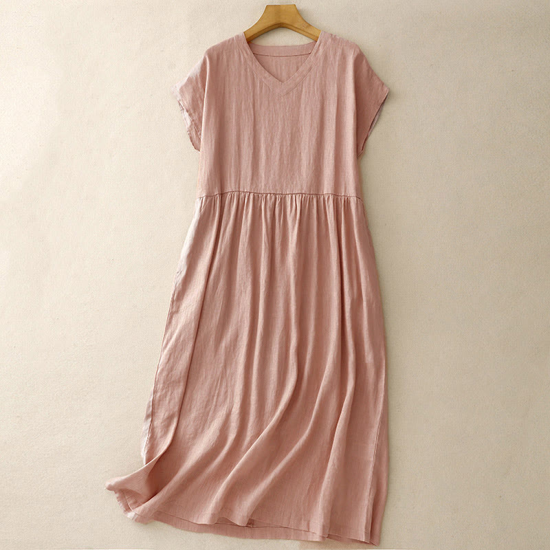 Robe midi à manches courtes, taille haute et poches, style artistique décontracté, couleur unie, design simple, motif Buddha Stones - Rose - US8-10，UK/AU12-14，EU40-42 (2XL) - image 13
