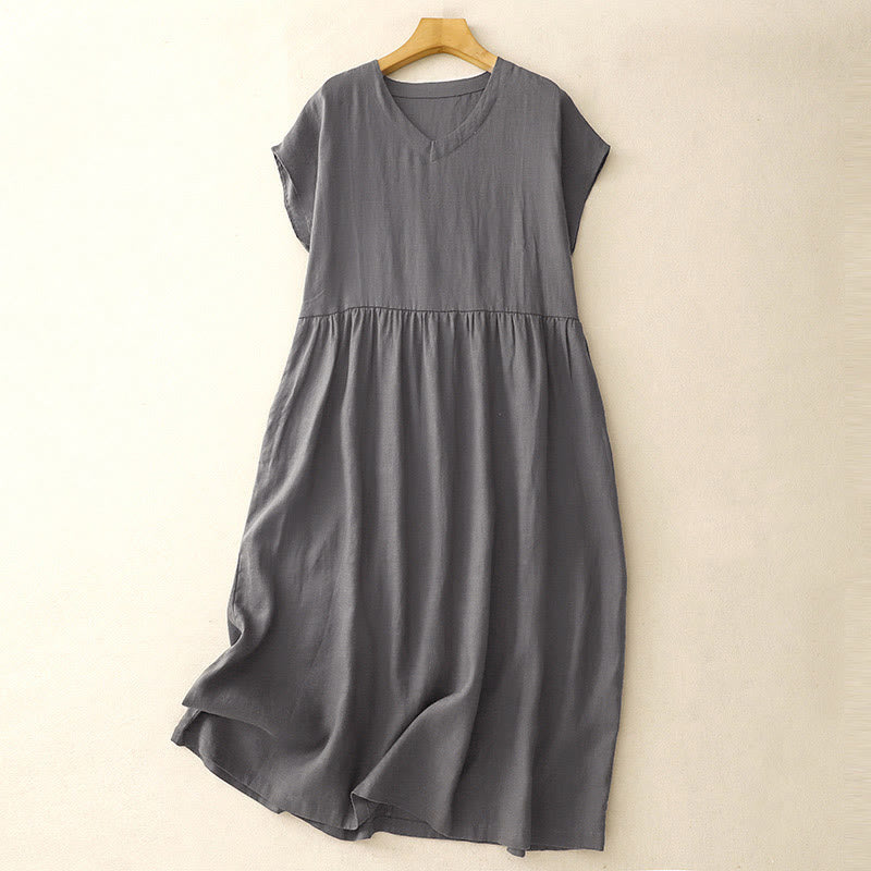 Robe midi à manches courtes, taille haute et poches, style artistique décontracté, couleur unie, design simple, motif Buddha Stones - Gris ardoise - US8-10，UK/AU12-14，EU40-42 (2XL) - image 8