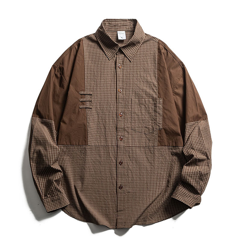 Buddha Stones Chemises à carreaux vintage à manches longues pour homme, avec poches, style printemps-automne - Terre de sienne - US/UK/AU40，EU50 (2XL) - image 0