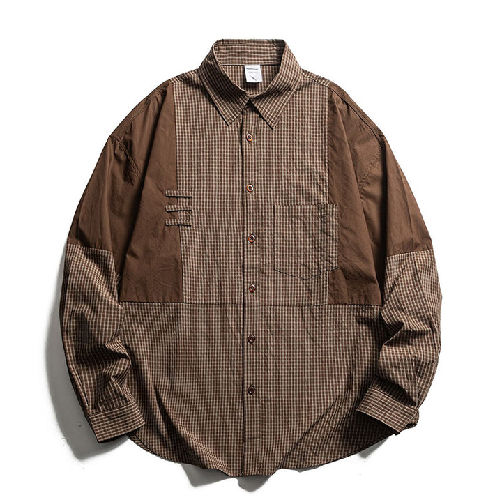 Buddha Stones Chemises à carreaux vintage à manches longues pour homme, avec poches, style printemps-automne - Terre de sienne - US/UK/AU40，EU50 (2XL) - image 0