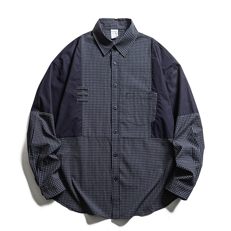 Buddha Stones Chemises à carreaux vintage à manches longues pour homme, avec poches, style printemps-automne - Marine - US/UK/AU40，EU50 (2XL) - image 4