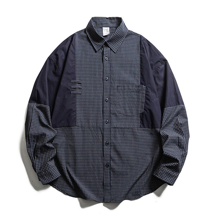 Buddha Stones Chemises à carreaux vintage à manches longues pour homme, avec poches, style printemps-automne - Marine - US/UK/AU40，EU50 (2XL) - image 4