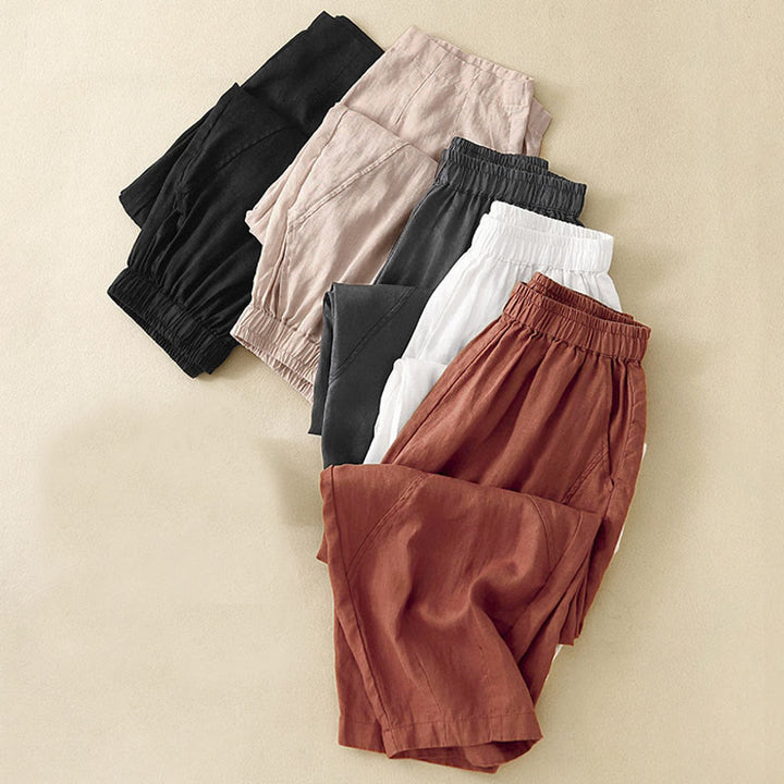 Pantalon court uni décontracté Buddha Stones, pantalon harem en lin pour femme avec poches - image 30