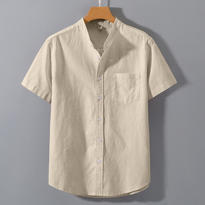 Chemise d'été pour homme Buddha Stones à manches courtes, boutonnée, en coton et lin, motif Buddha Stones - PapayaWhip - US/UK/AU42，EU52 (3XL)  - image 5