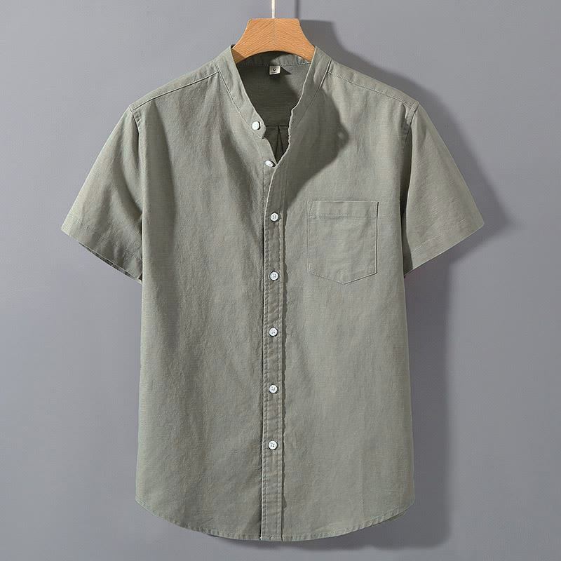 Chemise d'été pour homme Buddha Stones à manches courtes, boutonnée, en coton et lin, motif Buddha Stones - Vert foncé - US/UK/AU42，EU52 (3XL)  - image 0