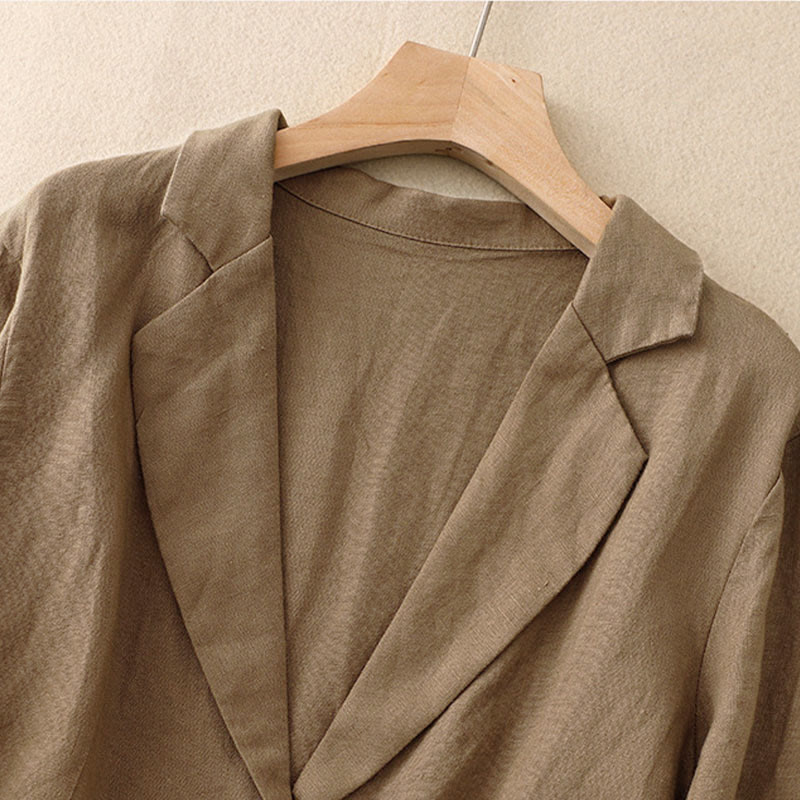 Veste femme rétro à revers couleur unie Buddha Stones Commute avec poches - image 1