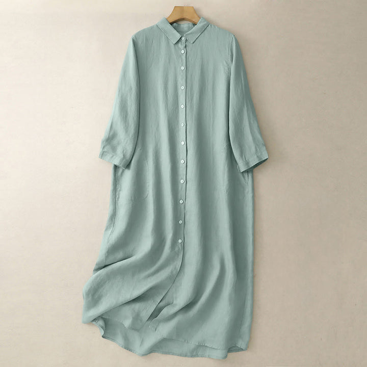 Robe longue à manches longues et poches, ornée de boutons simples et inspirée du Buddha Stones Fall Commute. - Aigue-marine moyenne - US8-10，UK/AU12-14，EU40-42 (2XL) - image 6