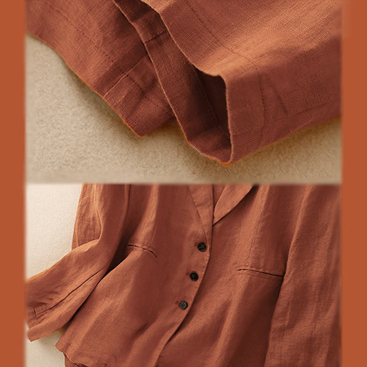 Veste femme rétro à revers couleur unie Buddha Stones Commute avec poches - image 15