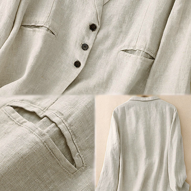 Veste femme rétro à revers couleur unie Buddha Stones Commute avec poches - image 12
