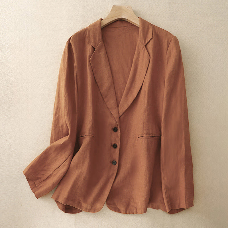 Veste femme rétro à revers couleur unie Buddha Stones Commute avec poches - OrangeRouge - US12，UK/AU16，EU44 (2XL) - image 13
