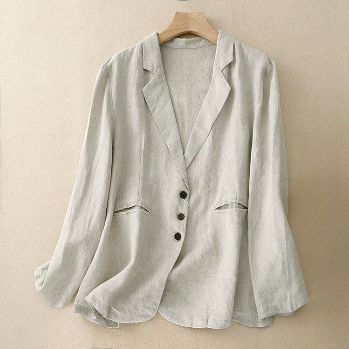 Veste femme rétro à revers couleur unie Buddha Stones Commute avec poches - FloralWhite - US12，UK/AU16，EU44 (2XL) - image 7