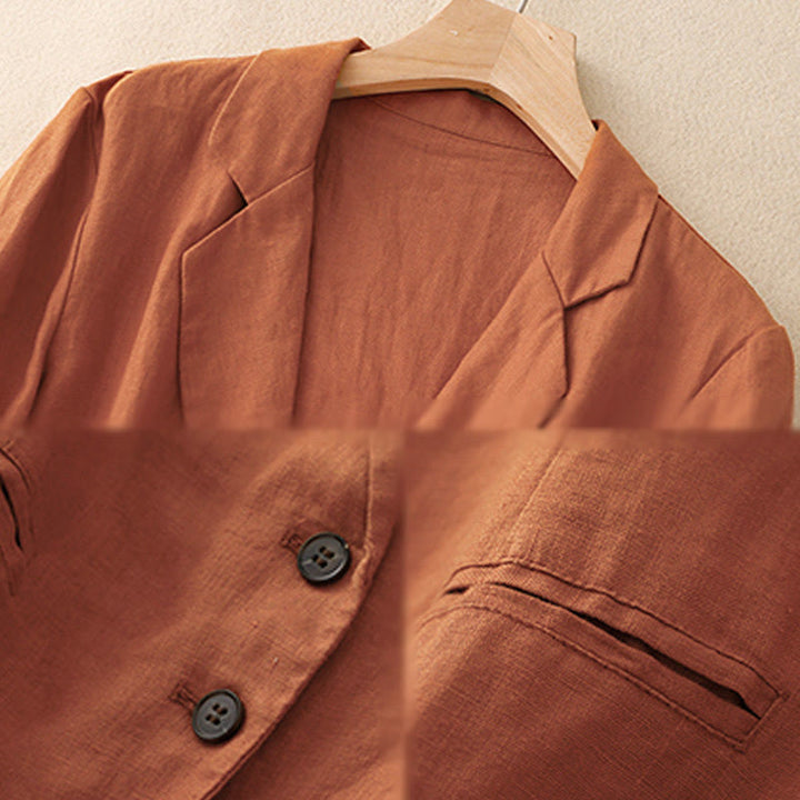 Veste femme rétro à revers couleur unie Buddha Stones Commute avec poches - image 14
