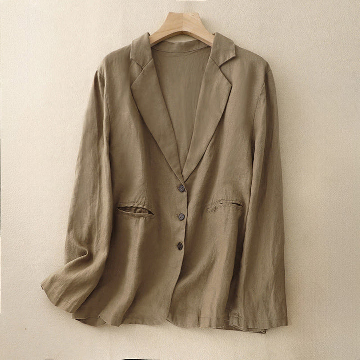 Veste femme rétro à revers couleur unie Buddha Stones Commute avec poches - DarkGoldenrod - US12，UK/AU16，EU44 (2XL) - image 0
