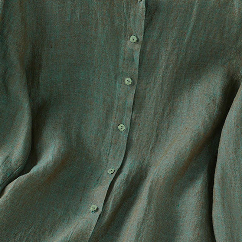 Chemise femme à col rond volanté, couleur unie, avec boutons et motifs de Buddha Stones - image 3