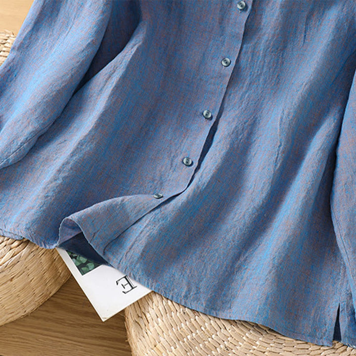 Chemise femme à col rond volanté, couleur unie, avec boutons et motifs de Buddha Stones - image 18
