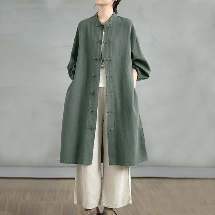 Manteau femme décontracté à boutons brandebourg et poches, motif Buddha Stones - Vert olive foncé - US12，UK/AU16，EU44 (2XL) - image 5