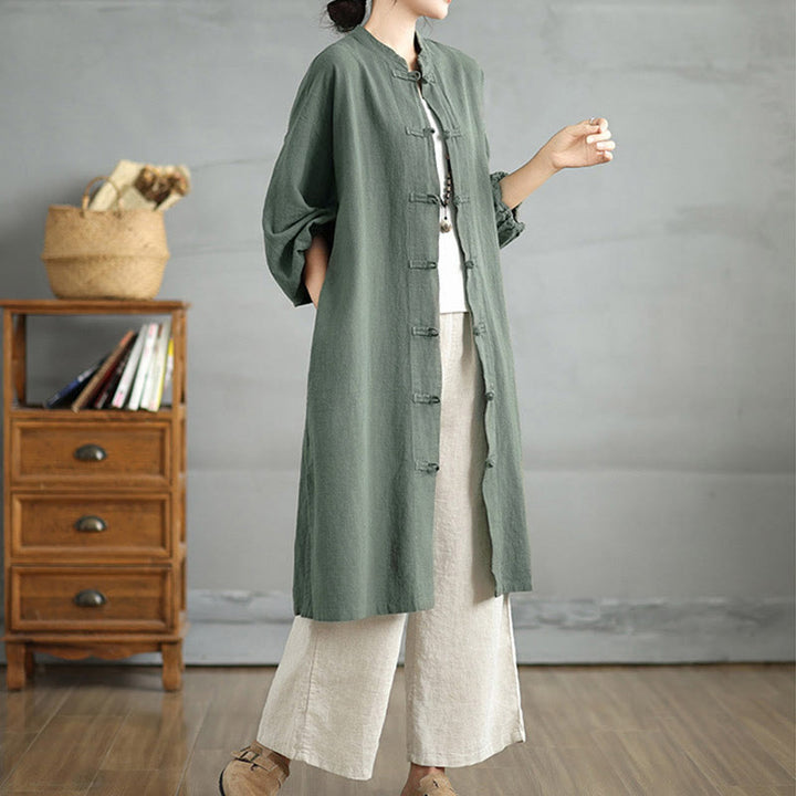 Manteau femme décontracté à boutons brandebourg et poches, motif Buddha Stones - image 7