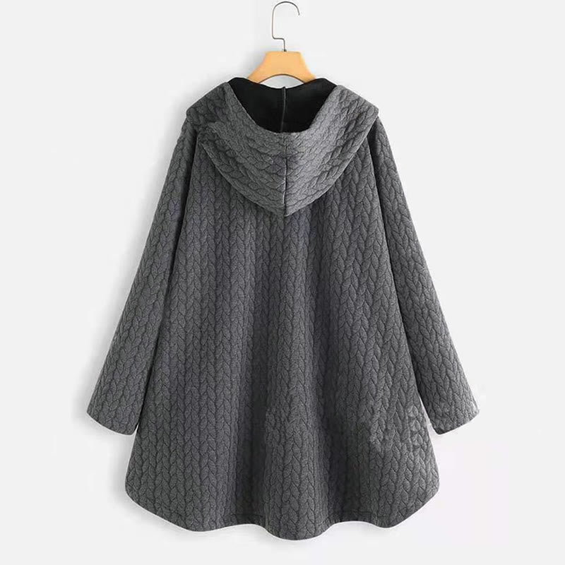 Manteau mi-long à capuche et poches pour femme, orné d'un motif d'épis de blé d'automne et de Buddha Stones - image 1