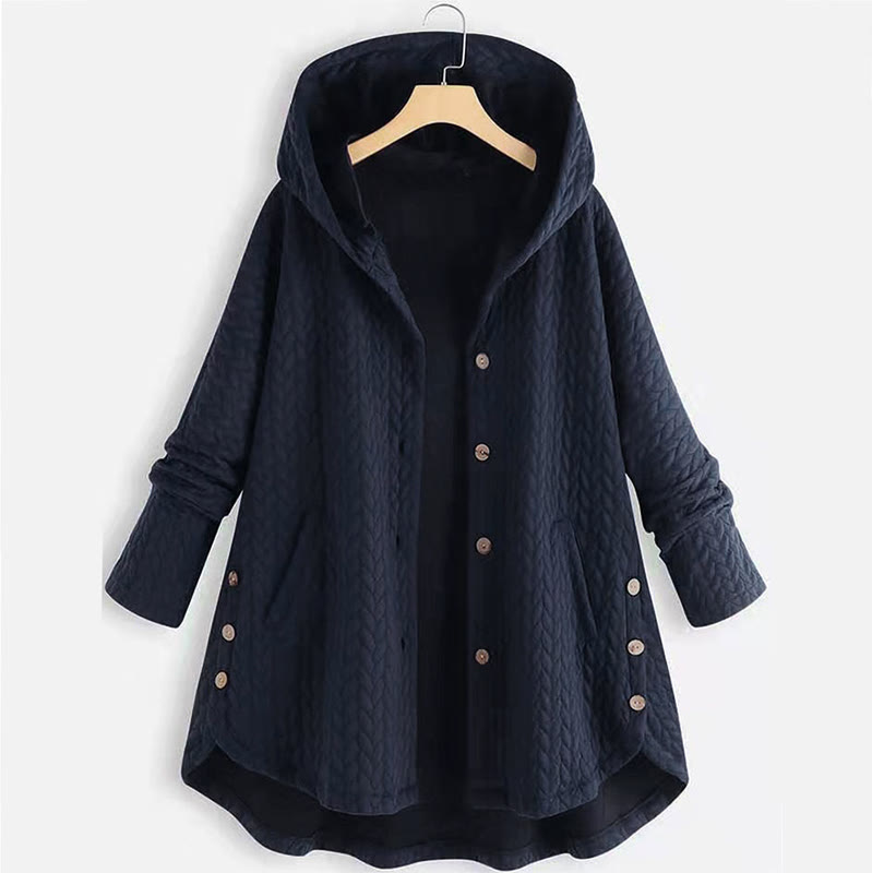 Manteau mi-long à capuche et poches pour femme, orné d'un motif d'épis de blé d'automne et de Buddha Stones. - SteelBlue - US22，UK/AU26，EU54 (8XL) - image 7