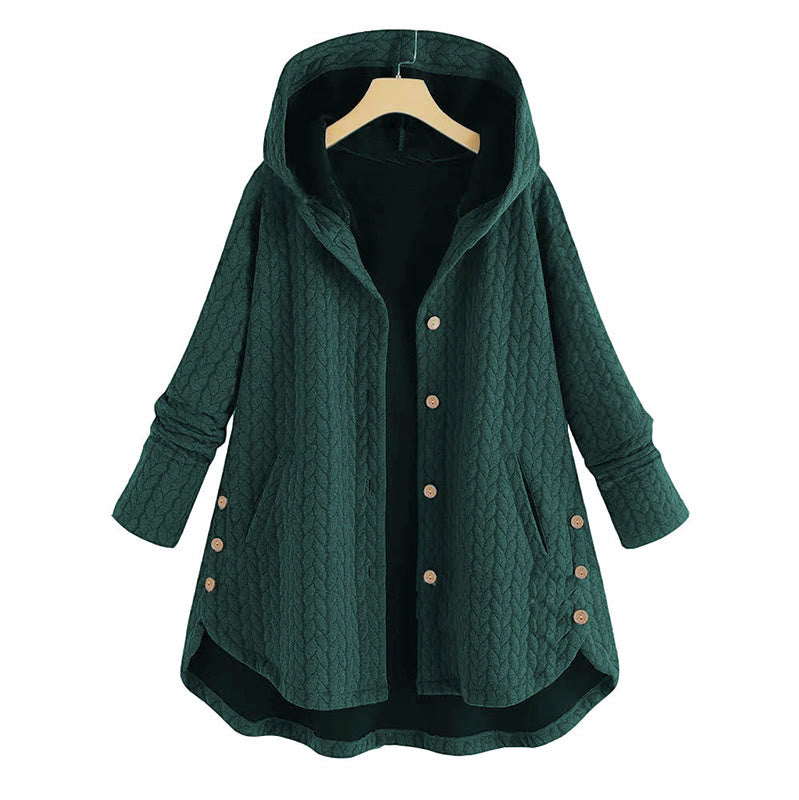 Manteau mi-long à capuche et poches pour femme, orné d'un motif d'épis de blé d'automne et de Buddha Stones - DarkCyan - US22，UK/AU26，EU54 (8XL) - image 9