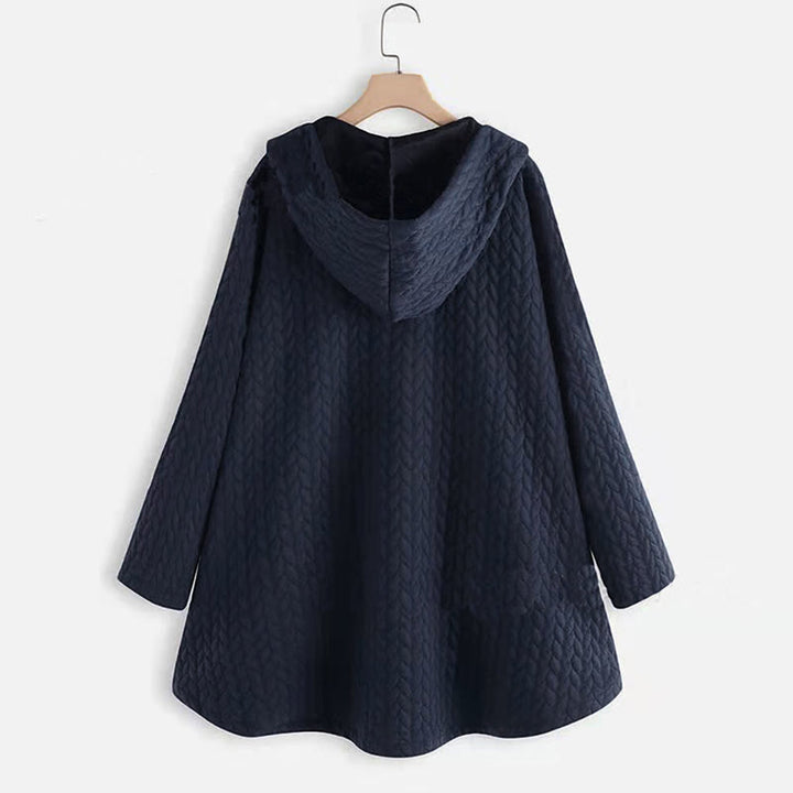 Manteau mi-long à capuche et poches pour femme, orné d'un motif d'épis de blé d'automne et de Buddha Stones. - image 8