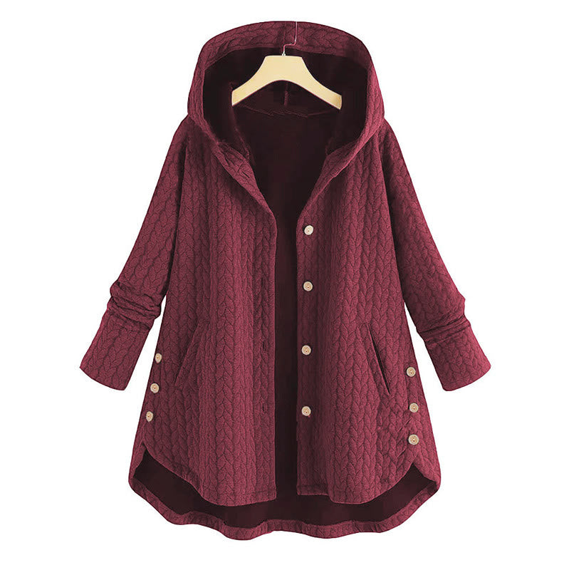Manteau mi-long à capuche et poches pour femme, orné d'un motif d'épis de blé d'automne et de Buddha Stones. - Rouge indien - US22，UK/AU26，EU54 (8XL) - image 2